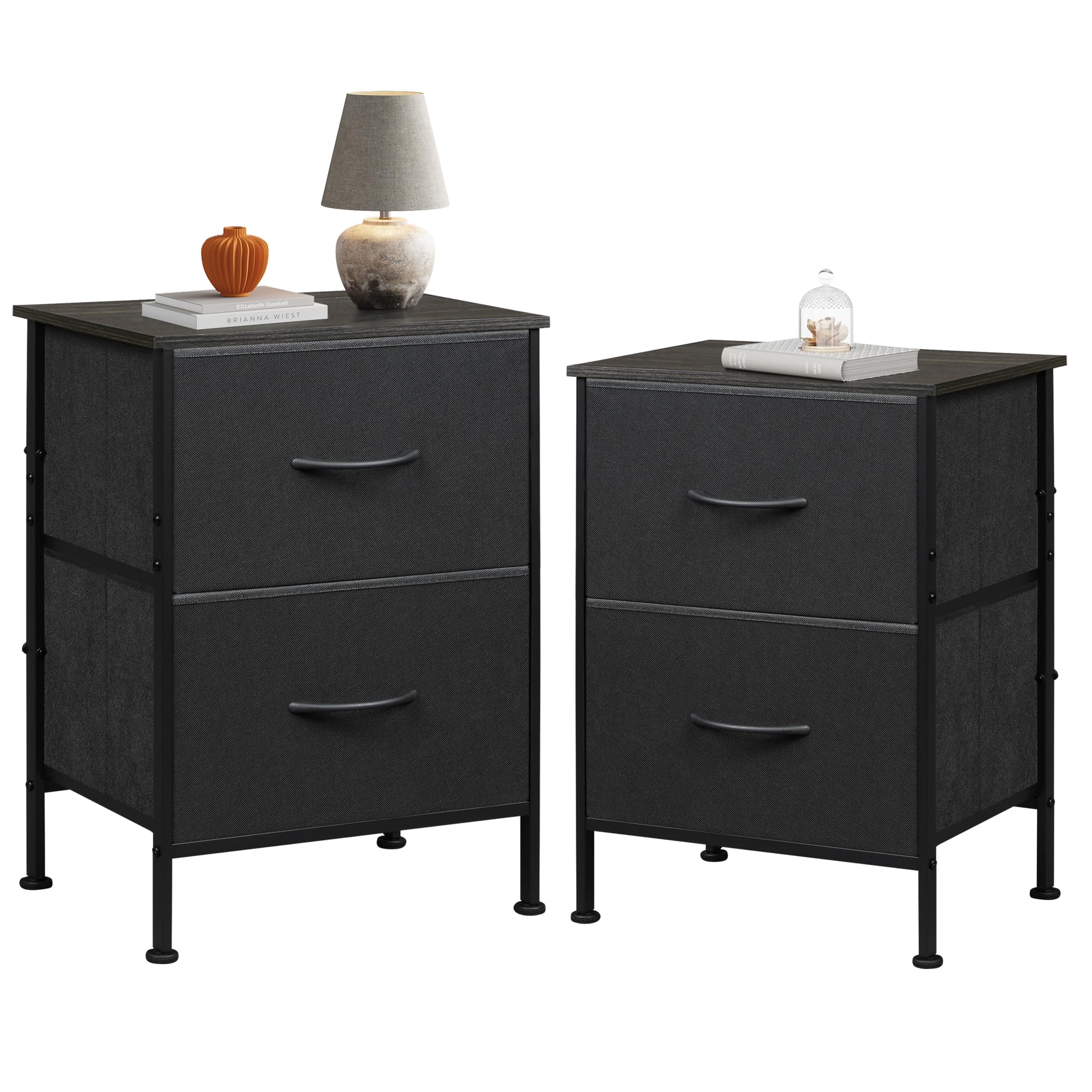 Wlive Nightstand Set Of 2, 2 Drawer Dresser For Bedroom, Small Dresser With 2 Drawers, Bedside Furniture, Night Stand, End Table With Fabric Bins For Bedroom, Dorm, Charcoal Black, Size L